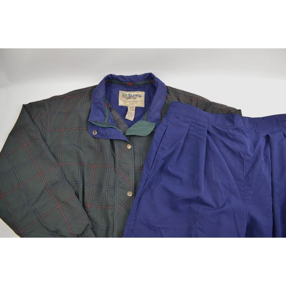 Tourney 2pc Gore-tex‎ Waterproof Rain Suit Ladies  L Plaid Jacket Blue Pants
